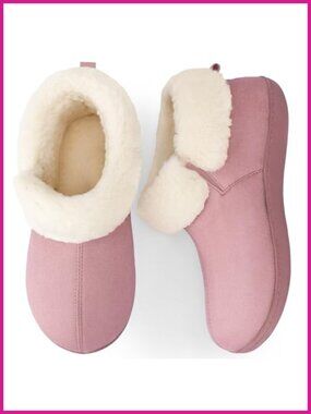 Faux Suede Sherpa Lined Memory Foam Bootie Slippers Non-Slip Washable